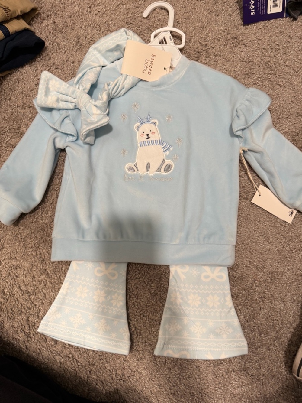 Blue Baby Polar Bear Outfit Set with Bow- 12 month- nwt